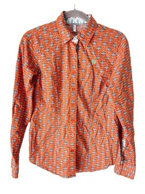 Cinch Shirt Women's Small Orange Aztec Print Long Sleeve Button Down Western